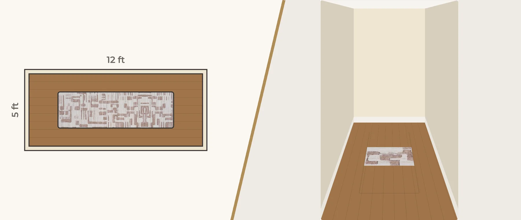 Entryway with its rug, half floor plan and half 3D view