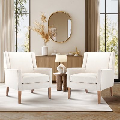 28.35" Wide Wing Back Upholstered Accent Armchair, Set of 2