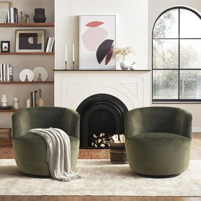 27" Wide Upholstered Velvet Small Swivel Accent Chair, Set of 2