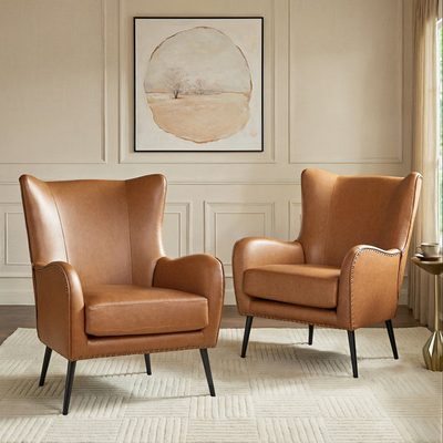Ebbert 30" Faux Leather Wingback Armchair with Nailhead Trim