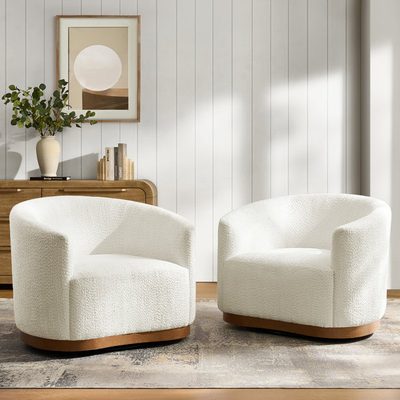 Berklie 31.5" Modern Boucle Chenille Swivel Barrel Armchair