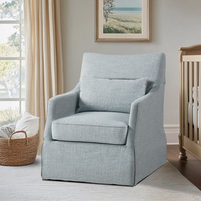 Bedford London 28" Upholstered Skirted Swivel Armchair with Lumbar Pillow