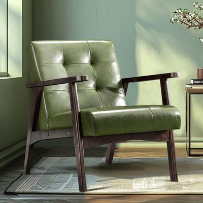Havva 21.65" Tufted Faux Leather Mid-Century Modern Armchair