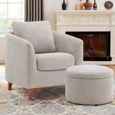 Amold Upholstered Barrel Chair with Storage Ottoman