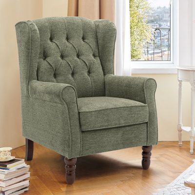 Button-Tufted Small Wingback Accent Chair with Rolled Arms
