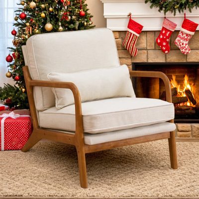 Lemley Mid Century Solid Wood Upholstered Accent Armchair