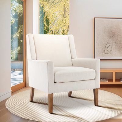 Leston Wide Upholstered Fabric Accent Armchair with Solid Wood Legs
