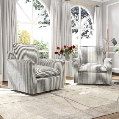 Romines 29.7" Soft Stripe Upholstered Swivel Barrel Chair, Set of 2