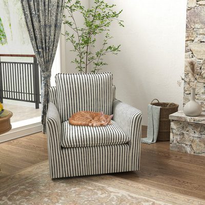 Kandyn 29.7" Soft Stripe Upholstered Swivel Barrel Chair