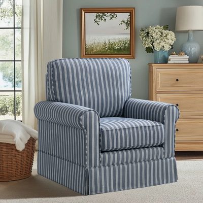 Kandyn 33" Modern Wide Upholstered Swivel Striped Accent Chair