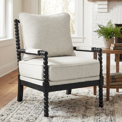 Lorentz Modern Farmhouse Accent Chair with Turned Wood Frame