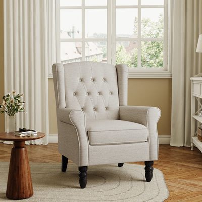 Duward Button Tufted Wingback Accent Chair with Rolled Arms