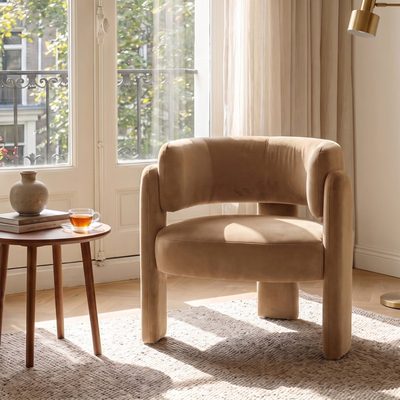33" Wide Upholstered Modern 3-Leg Barrel Accent Chair