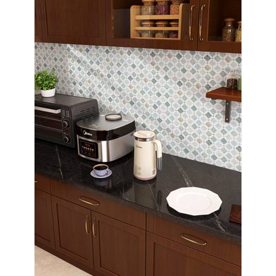 Ming Green, Thassos White and Honey Onyx Pinwheel Marble Mosaic Tile