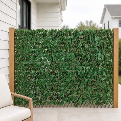 Expandable Faux Ivy Hedge Privacy Trellis