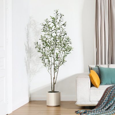 Altman Faux Olive Tree with White Planter