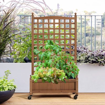 Allistir 50" Wood Planter Box with Trellis and Wheels