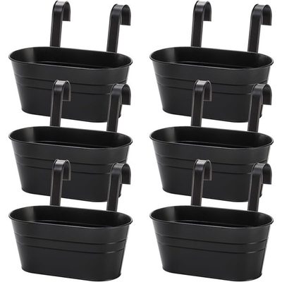 6-Pack Black Metal Hanging Railing Planter Baskets