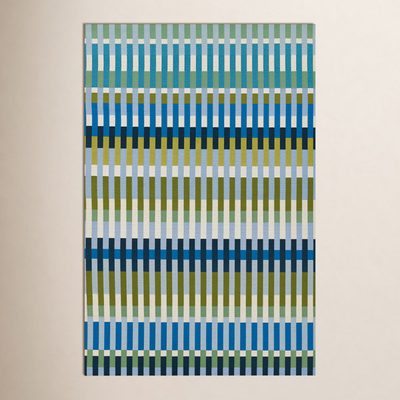 AllModern Icon Striped Indoor/Outdoor Blue Rug