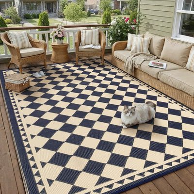 Enzo Checkered Waterproof Reversible Outdoor Rug