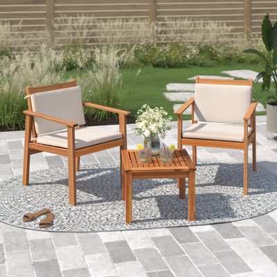 Koval 3-Piece 2-Person Solid Acacia Wood Seating Group