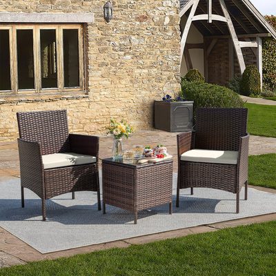 Jagger 3-Piece Wicker Seating Group with Cushions and Glass Table