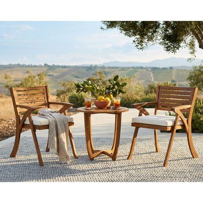Solid Acacia Wood 3-Piece Patio Bistro Dining Set