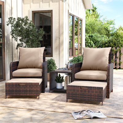 Billmont Wicker 2-Person Conversation Set with Ottomans