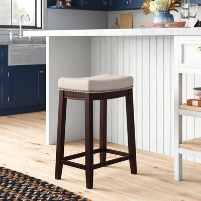 Bartonville Solid Wood Backless Counter and Bar Stool with Upholstered Seat