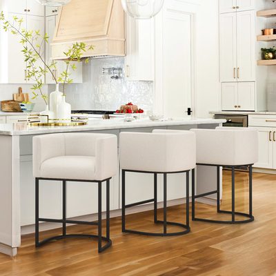 Charney 27" Upholstered Barrel Counter Stool with Metal Frame