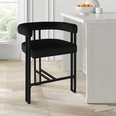 24" Seat Height Upholstered Velvet Counter Stool with Arms