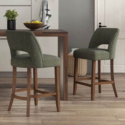 Bisto Upholstered Counter Height Bar Stool with Solid Wood Legs