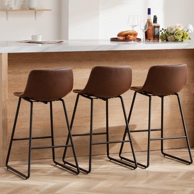 Faux Leather Counter Height Bar Stools with Back