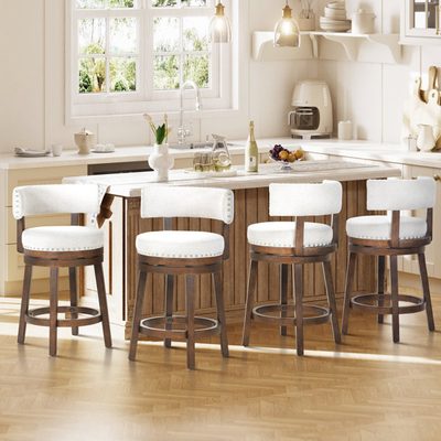 360° Swivel Upholstered Counter and Bar Stool with Solid Wood Frame