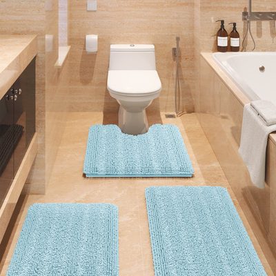 Striped Chenille 3-Piece Bathroom Rug Set