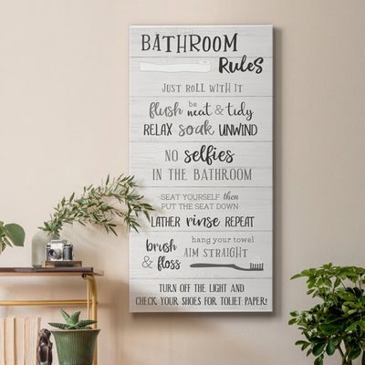 "Bathroom Rules" Wrapped Canvas Textual Art