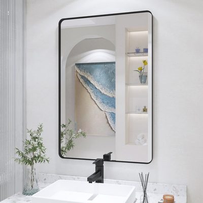 Lesamuel Filleted Corner Wall Mounted Bathroom Vanity Mirror with Aluminum Frame
