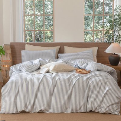 MooMee Striped Washed Cotton Duvet Cover Set