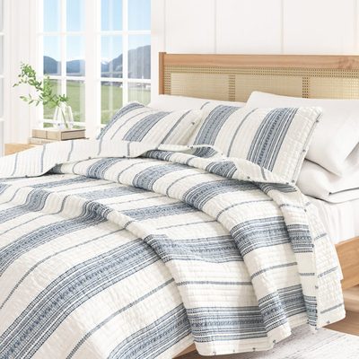Striped Farmhouse Reversible Quilt Set with Shams