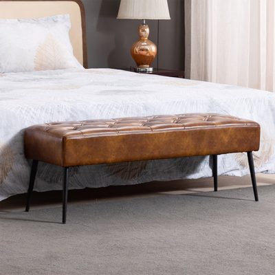 Lora Mid-Century Modern Tufted Bench with Metal Legs