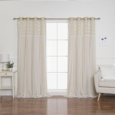 Everina Lace Overlay Floral Room Darkening Grommet Curtain Panels