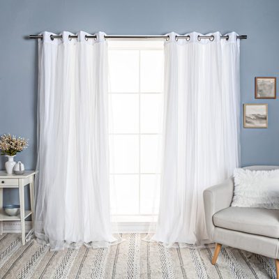 Fortuna Brockham Tulle Overlay Room Darkening Grommet Curtain Panels