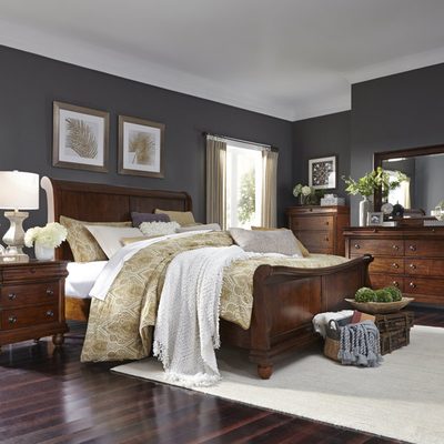 Lenny Sleigh Bed, Dresser, Mirror, Chest and Nightstand Set