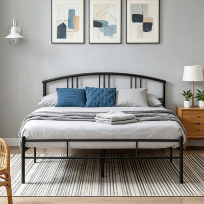 3-Piece Modern Metal Bed with 2 Nightstands
