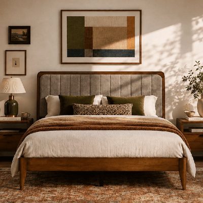 Bethelmie Solid Wood Bed Frame with Upholstered Headboard
