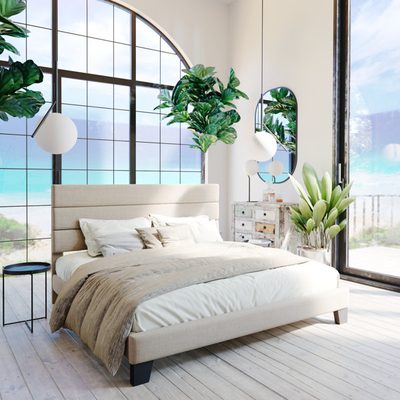 Elison Platform Bed with Upholstered Headboard and Wooden Slats