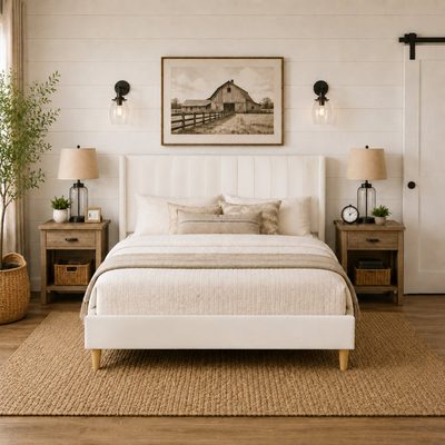 Eriksay Low Profile Upholstered Platform Bed with Wingback Headboard
