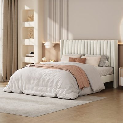 Aarti Upholstered Bed Frame with Wingback Headboard
