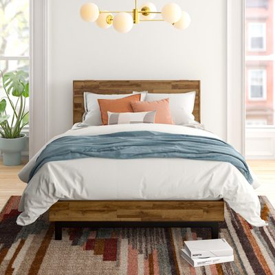 Lirim Solid Wood Platform Bed Frame with Adjustable Headboard