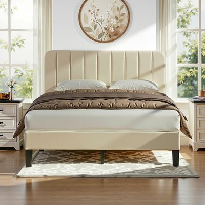 Auxter Velvet Upholstered Platform Bed with Channel Tufted Adjustable Headboard